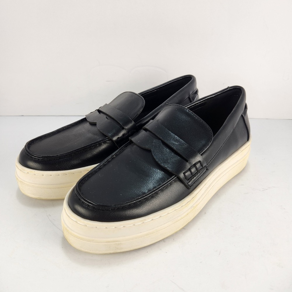 J/Slides NYC Women's 6.5M Black Platform Penny Loafers Slip On Chunky Shoes